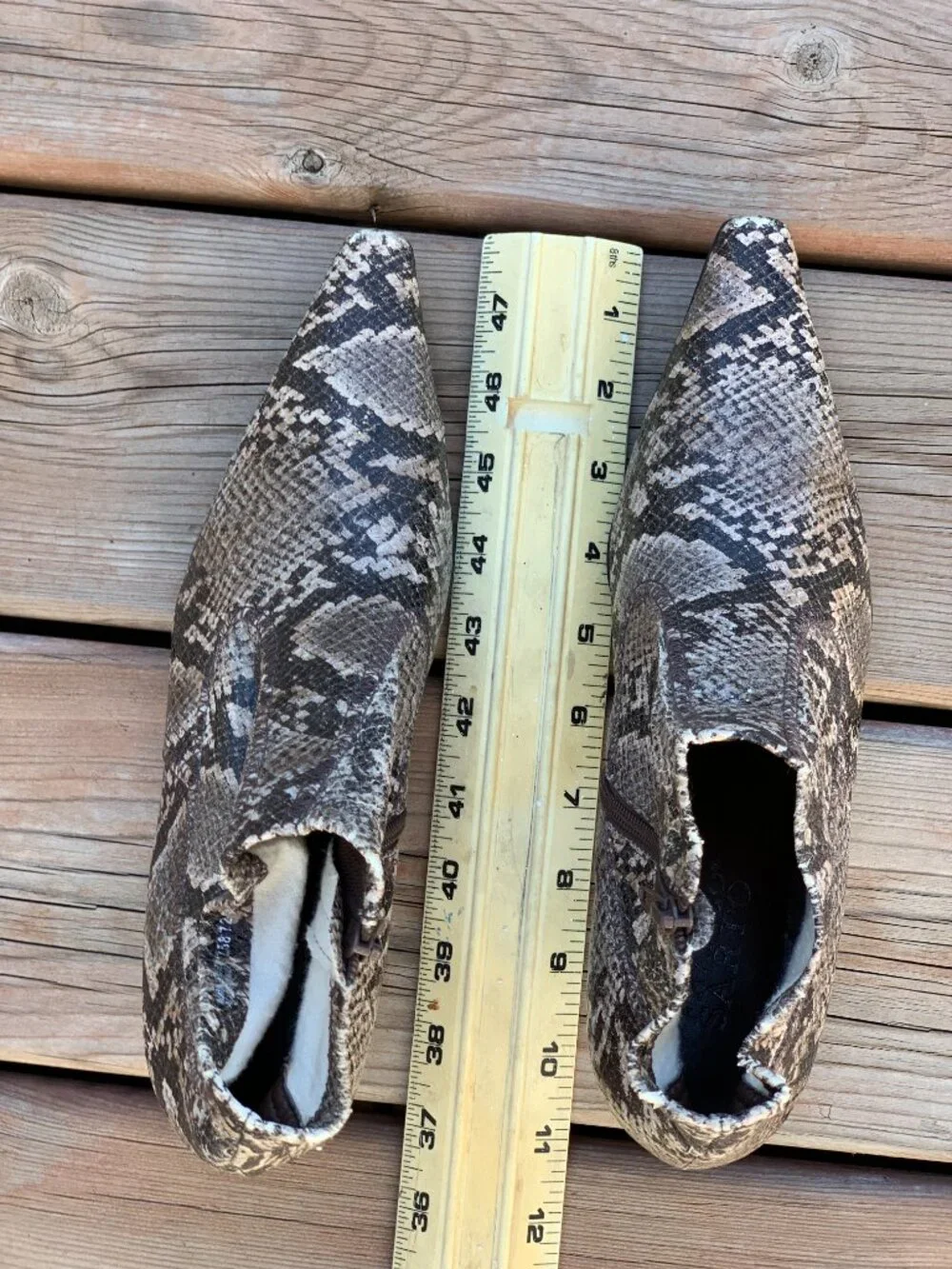 Vintage Franco Sarto Ankle Boot Brown Snakeskin Pointy Toe Kitten Heel Side Zip